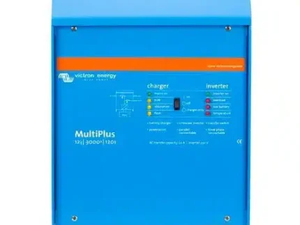 Victron MultiPlus 230-volt AC, 12-volt 3,000-VA inverter charger with 120-amp battery charging and 16-amp AC transfer capability compatible with all batteries including Lithium.